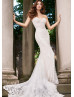 Strapless Beaded Ivory Lace Tulle Romantic Wedding Dress